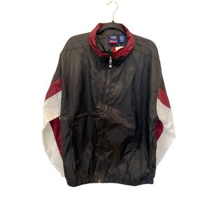 River Trader Sport Jacket Elastic Hem Black Red Mens L‎ Windbreaker Lined
